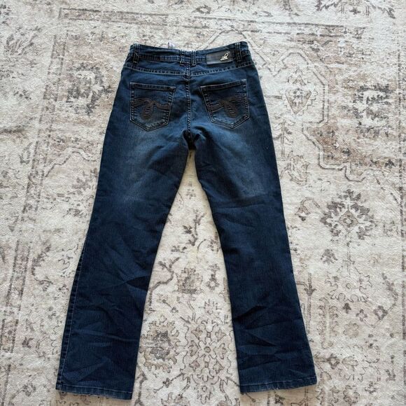 Y2K embroidered mid rise ankle cropped dark wash jeans - Picture 4 of 5